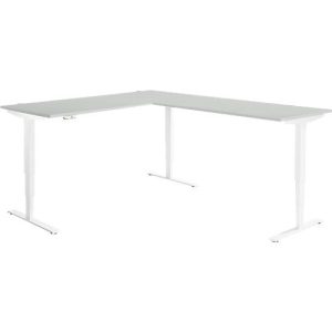 Winkelschreibtisch AERO FLEX, elektrisch höhenverstellbar, 90° Winkel, T-Fuß, B 2000 x T 2400 mm, lichtgrau/weiß + Memorypanel Winkelschreibtisch AERO FLEX, elektrisch höhenverstellbar, 90° Winkel, T-Fuß, B 2000 x T 2400 mm, lichtgrau/weiß + Memorypanel