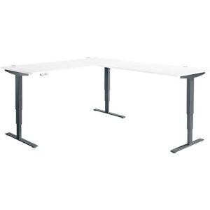 Winkelschreibtisch AERO FLEX, elektrisch höhenverstellbar, 90° Winkel, T-Fuß, B 2000 x T 2400 mm, weiß/anthrazit + Memorypanel Winkelschreibtisch AERO FLEX, elektrisch höhenverstellbar, 90° Winkel, T-Fuß, B 2000 x T 2400 mm, weiß/anthrazit + Memorypanel