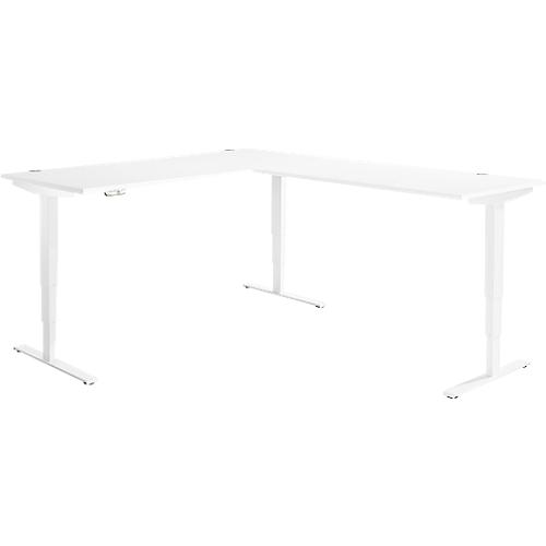 Winkelschreibtisch AERO FLEX, elektrisch höhenverstellbar, 90° Winkel, T-Fuß, B 2000 x T 2400 mm, weiß/weiß + Memorypanel