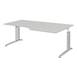 Winkelschreibtisch BARI, 90°, Form A, Winkel rechts, C-Fuß, B 2000 x T 1000 mm, hellgrau