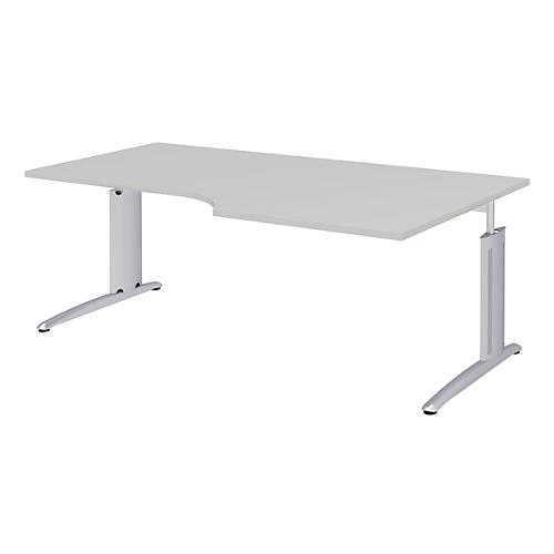Winkelschreibtisch BARI, 90°, Form A, Winkel rechts, C-Fuß, B 2000 x T 1000 mm, hellgrau