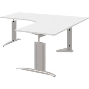 Winkelschreibtisch BARI, 90°, Winkel rechts, C-Fuß, B 1800 x T 800 mm, weiß