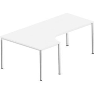 Winkelschreibtisch BEXXSTAR, Rundrohrfuß, Ansatz links, B 2000 x T 800/1200 mm, weiß Winkelschreibtisch BEXXSTAR, Rundrohrfuß, Ansatz links, B 2000 x T 800/1200 mm, weiß