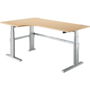 Winkelschreibtisch Komfort, elektrisch höhenverstellbar, 90° Winkel, Ansatz links, C-Fuß, B 2000 x T 1200,00/800 x H 655-1305 mm, Ahorn/weißaluminium Winkelschreibtisch Komfort, elektrisch höhenverstellbar, 90° Winkel, Ansatz links, C-Fuß, B 2000 x T 1200,00/800 x H 655-1305 mm, Ahorn/weißaluminium