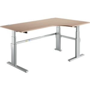 Winkelschreibtisch Komfort, elektrisch höhenverstellbar, 90° Winkel, Ansatz links, C-Fuß, B 2000 x T 1200,00/800 x H 655-1305 mm, Eiche/weißaluminium Winkelschreibtisch Komfort, elektrisch höhenverstellbar, 90° Winkel, Ansatz links, C-Fuß, B 2000 x T 1200,00/800 x H 655-1305 mm, Eiche/weißaluminium
