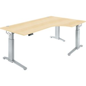 Winkelschreibtisch PLANOVA ERGOSTYLE, elektr. höhenverstellbar, 90° Winkel rechts, B 2000 x H 715-1182 mm, Ahorn/weißalu + Memory Master Winkelschreibtisch PLANOVA ERGOSTYLE, elektr. höhenverstellbar, 90° Winkel rechts, B 2000 x H 715-1182 mm, Ahorn/weißalu + Memory Master