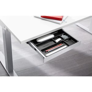 Zubehörschublade , mit Kunststoffeinsatz, B 404 x T 244 x H 42 mm, Stahl beschichtet, alusilber Zubehörschublade , mit Kunststoffeinsatz, B 404 x T 244 x H 42 mm, Stahl beschichtet, alusilber
